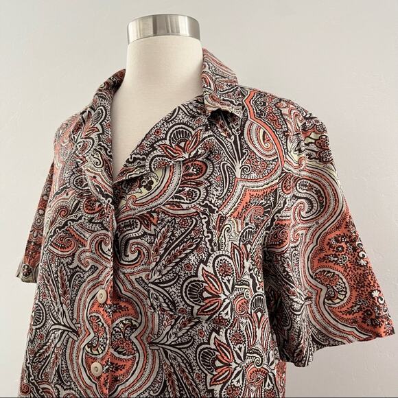 Flax Sleeveless Dress Button Up Top 2 Piece Set Linen Quiet Luxury Paisley Small - Picture 5 of 13